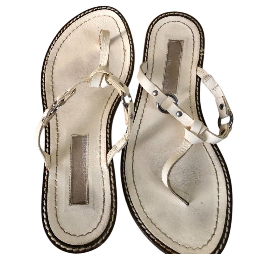 Michael Kors Negev Leather Sandal Women's Shoes Ecru color Beige Size 7.5